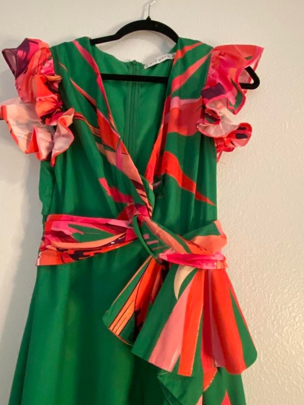 Green Floral Tie-Waist Ruffle Maxi Dress - Picture 3 of 8